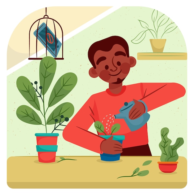 Ilustração de desintoxicação digital de design plano desenhado à mão