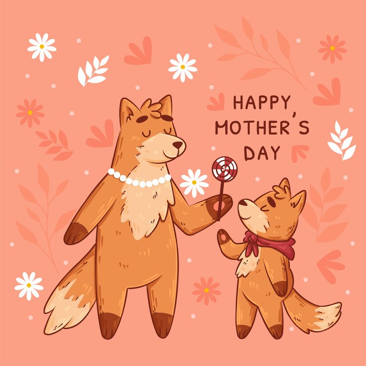 Vetor grátis ilustração de dia das mães desenhada à mão com raposas