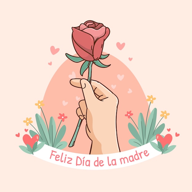 Ilustração de dia das mães desenhada à mão em espanhol