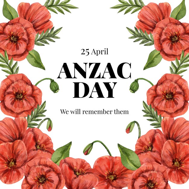 Ilustração de dia de anzac em aquarela