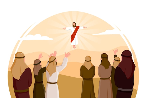 Vetor grátis ilustração de dia de ascensão design plano com jesus cristo