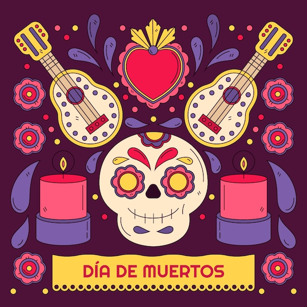 Ilustração de dia de muertos desenhada à mão