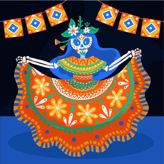 Ilustração de dia de muertos desenhada à mão