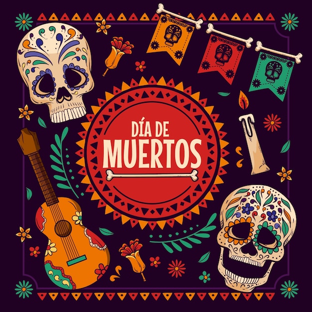 Vetor grátis ilustração de dia de muertos desenhada à mão