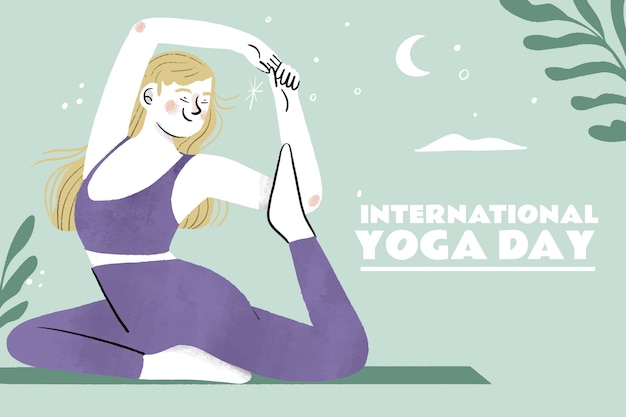 Ilustração de dia internacional de ioga desenhada à mão