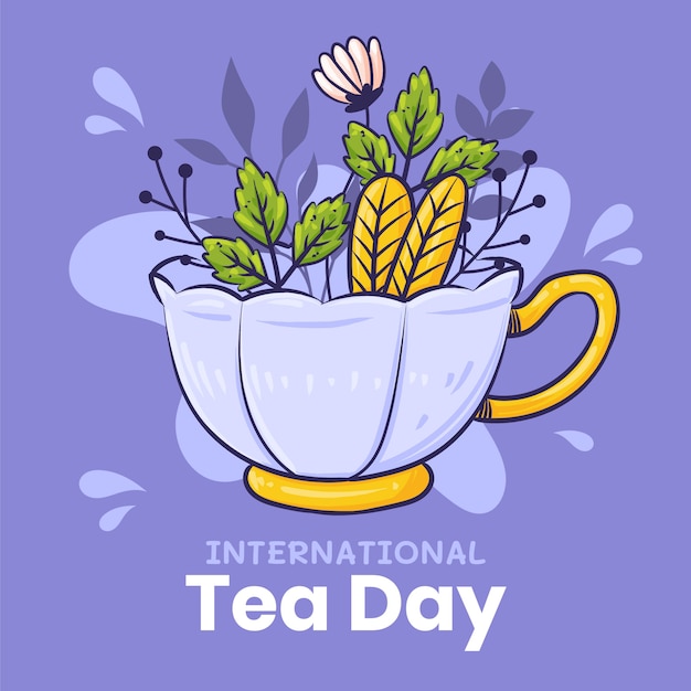 Ilustração de dia internacional do chá desenhada à mão