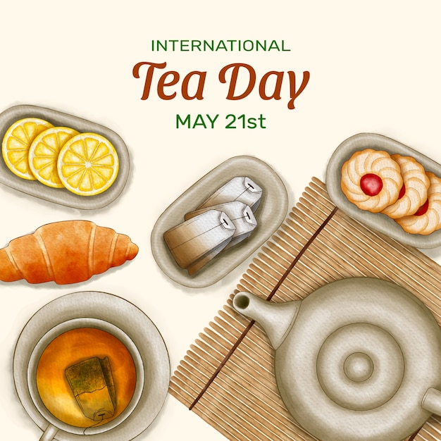 Ilustração de dia internacional do chá em aquarela