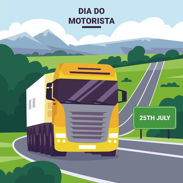 Ilustração de dia plano de motoristas com caminhão