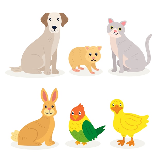 Vetor grátis ilustração de diferentes animais de estimação