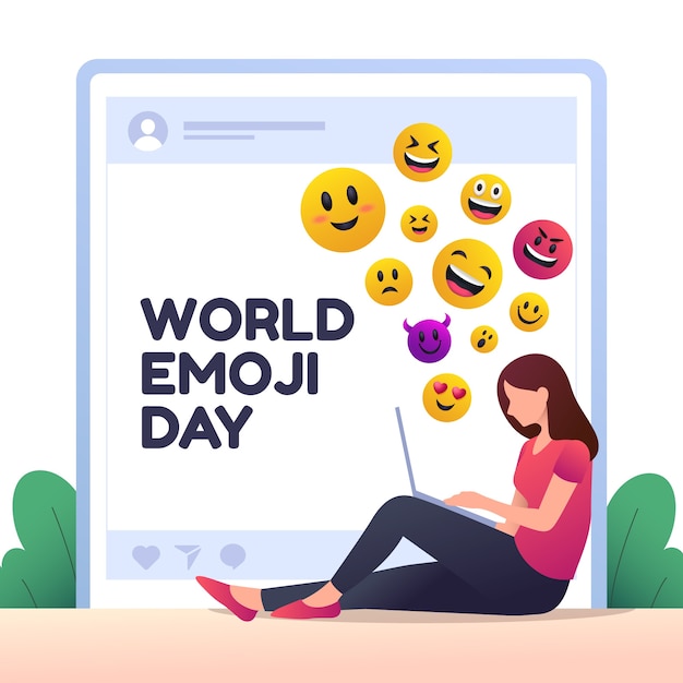 Ilustração de dispositivo do dia mundial emoji gradiente