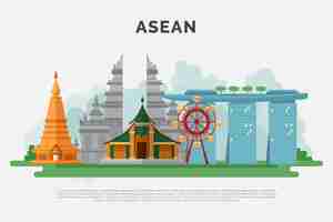 Vetor grátis ilustração de edifícios da asean