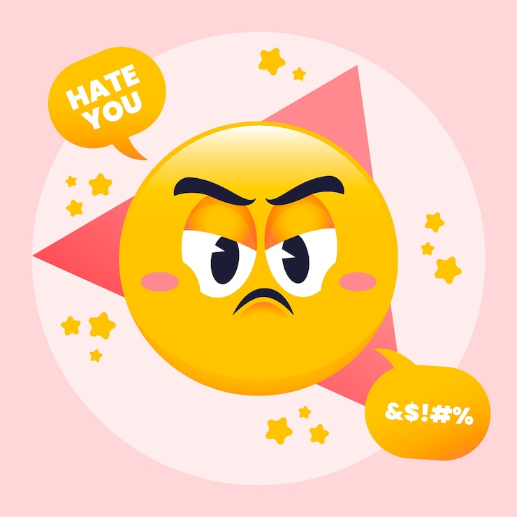 Vetor grátis ilustração de emoji de ódio em gradiente