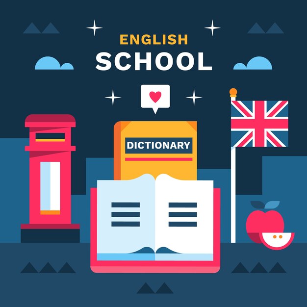 Vetor grátis ilustração de escola de inglês de design plano