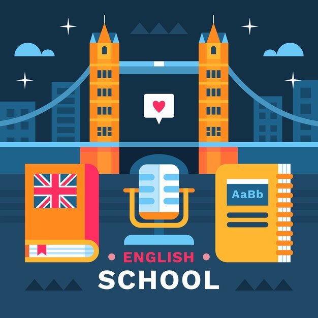 Ilustração de escola de inglês de design plano
