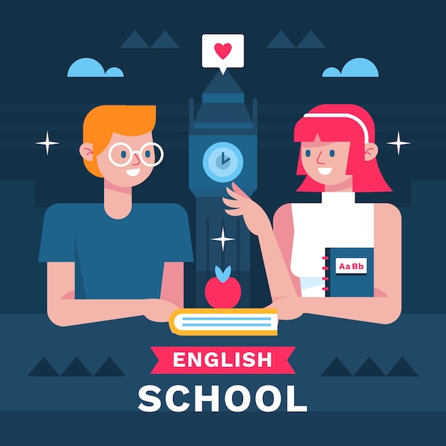 Vetor grátis ilustração de escola de inglês de design plano