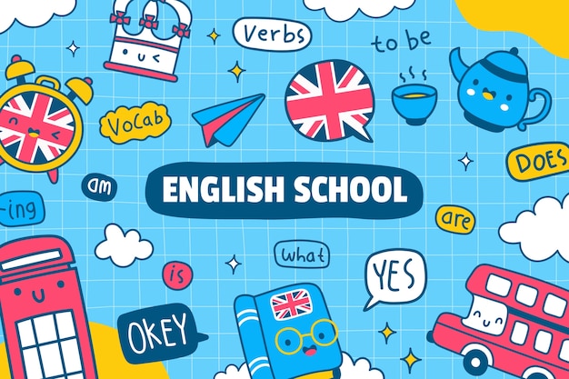 Ilustração de escola de inglês de design plano