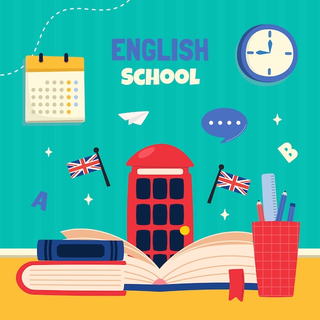 Vetor grátis ilustração de escola de inglês de design plano