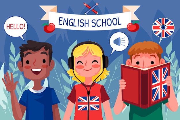 Vetor grátis ilustração de escola de inglês desenhada à mão de estilo simples