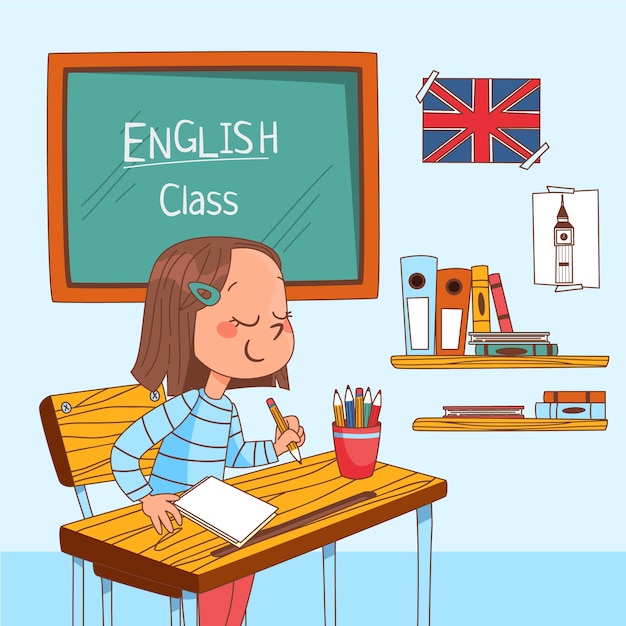 Vetor grátis ilustração de escola de inglês desenhada à mão