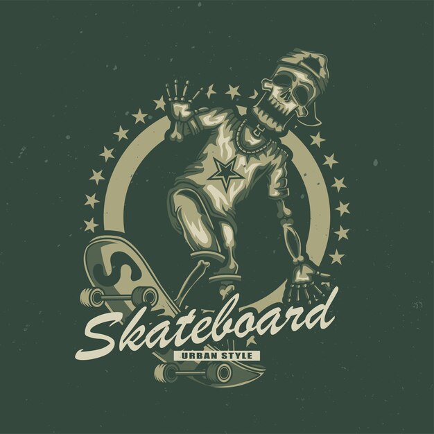 Ilustração de esqueleto em skate