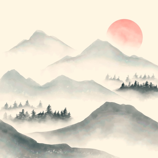 Ilustração de estilo chinês em aquarela