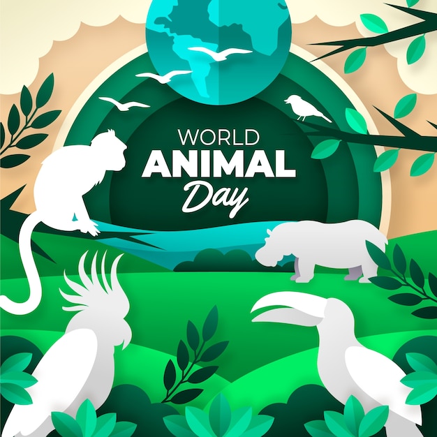 Ilustração de estilo de papel para celebração do dia mundial dos animais