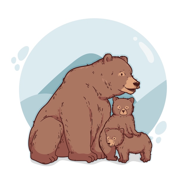 Vetor grátis ilustração de família de urso desenhada de mão