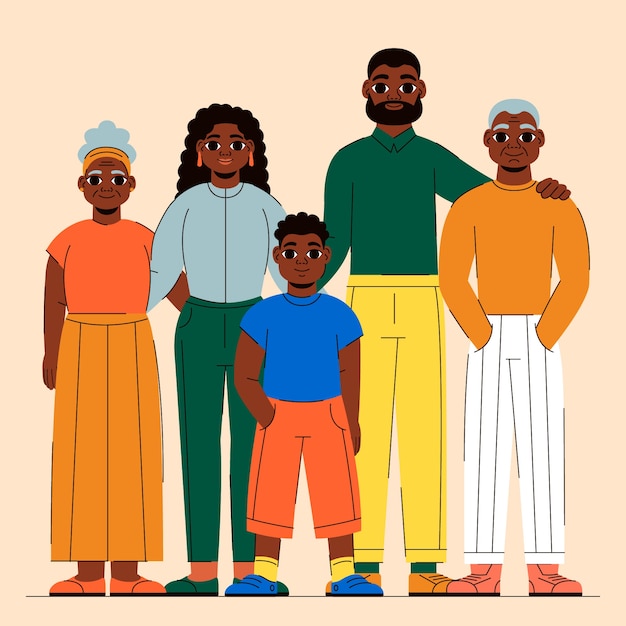 Ilustração de família negra desenhada à mão