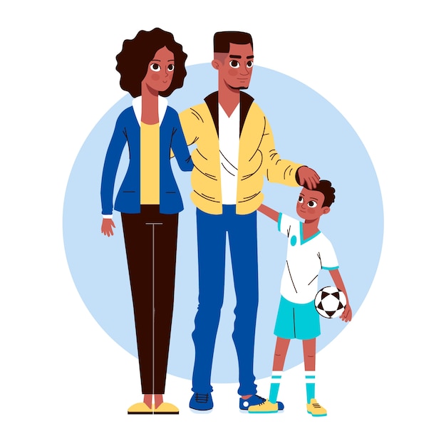 Ilustração de família negra desenhada à mão