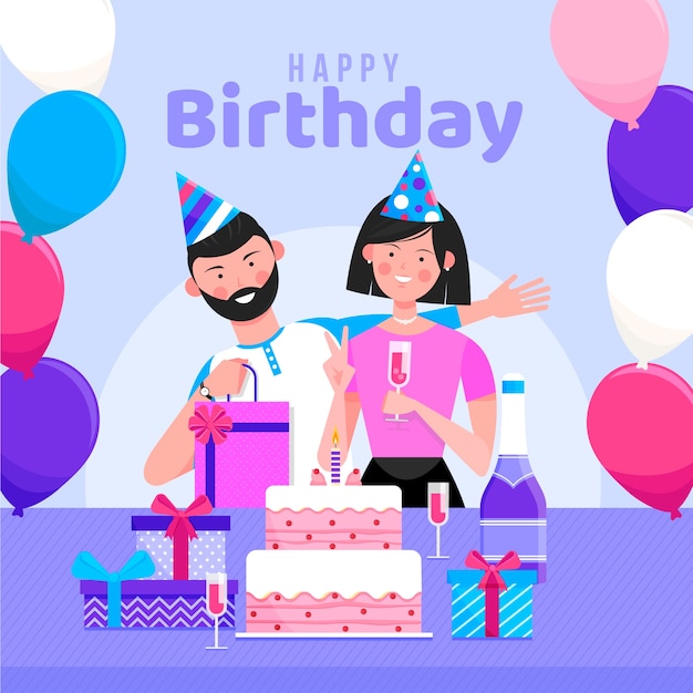 Ilustração de feliz aniversário com casal