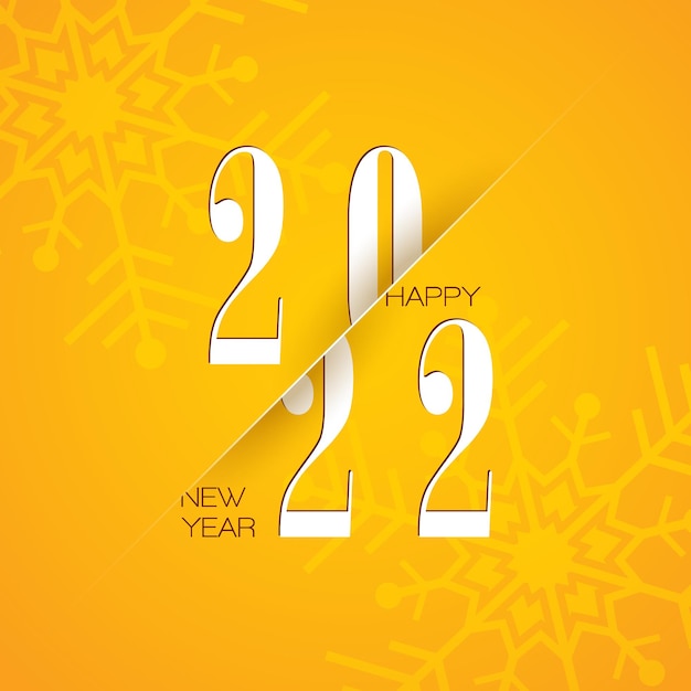 Ilustração de feliz ano novo de 2022 com número de tipografia e floco de neve em fundo amarelo Vetor grátis