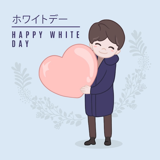 Ilustração de feliz dia branco com um homem segurando um coração