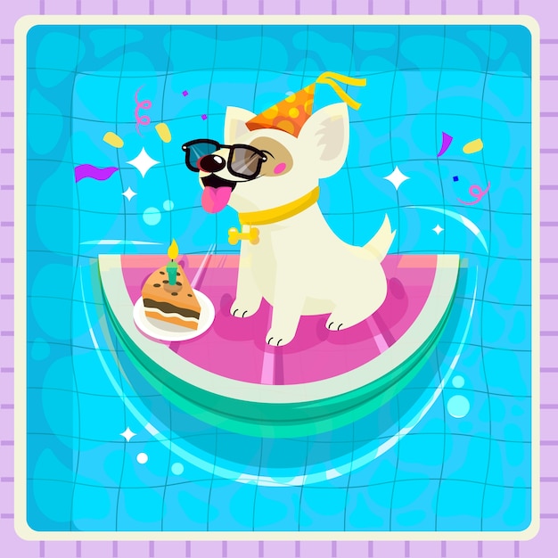 Ilustração de festa na piscina de cachorro de design plano