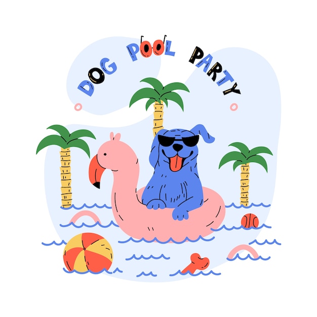 Vetor grátis ilustração de festa na piscina de cachorro de design plano