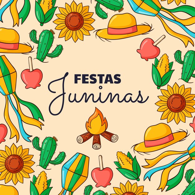 Ilustração de festas juninas desenhada à mão com flores