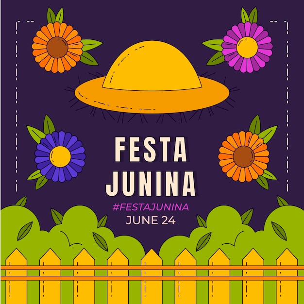Ilustração de festas juninas desenhadas à mão