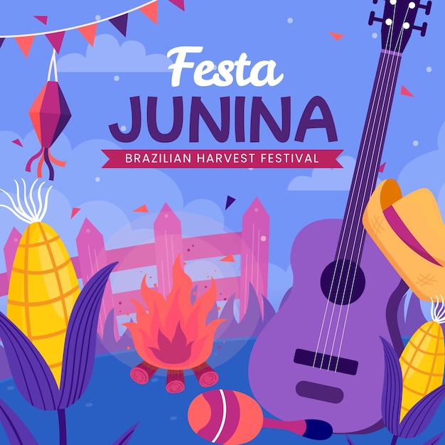 Ilustração de festas juninas planas desenhadas à mão