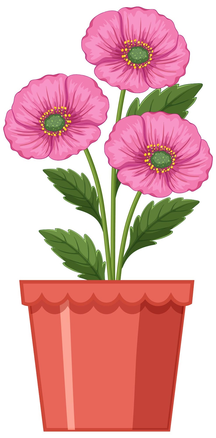 Vetor grátis ilustração de flores cor-de-rosa em vaso de terracota
