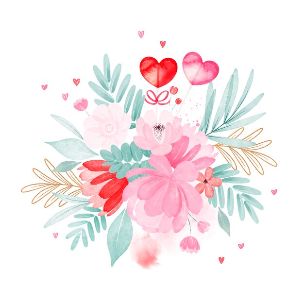 Ilustração de flores em aquarela do dia dos namorados