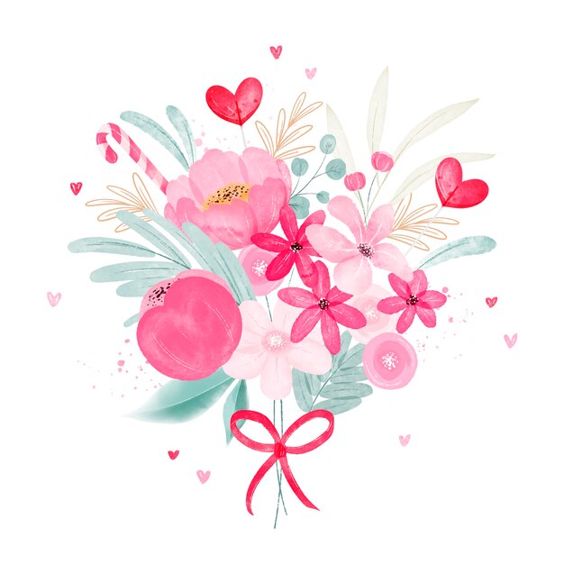 Ilustração de flores em aquarela do dia dos namorados