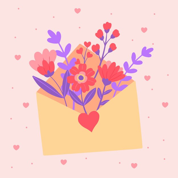 Ilustração de flores planas do dia dos namorados