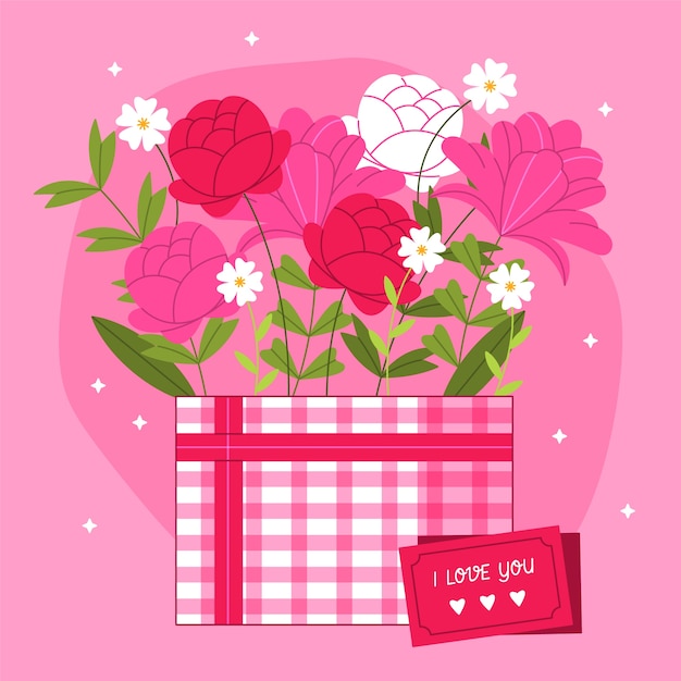 Vetor grátis ilustração de flores planas do dia dos namorados