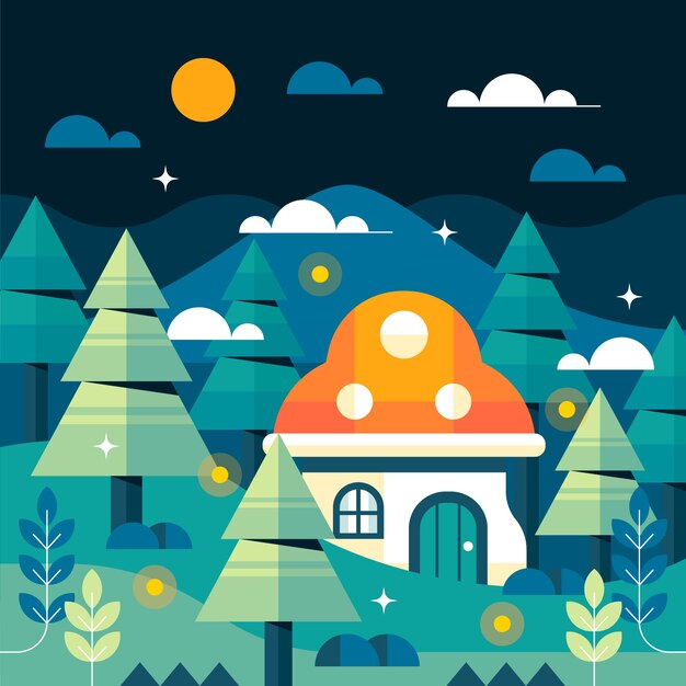 Ilustração de floresta encantada de design plano