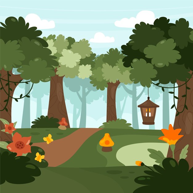 Ilustração de floresta encantada desenhada à mão