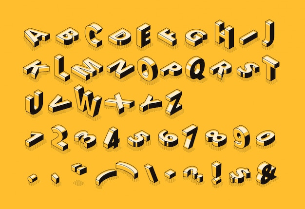 Ilustração de fonte de meio-tom letras isométrica de tipografia de alfabeto abstrata de desenhos de linha fina Vetor grátis