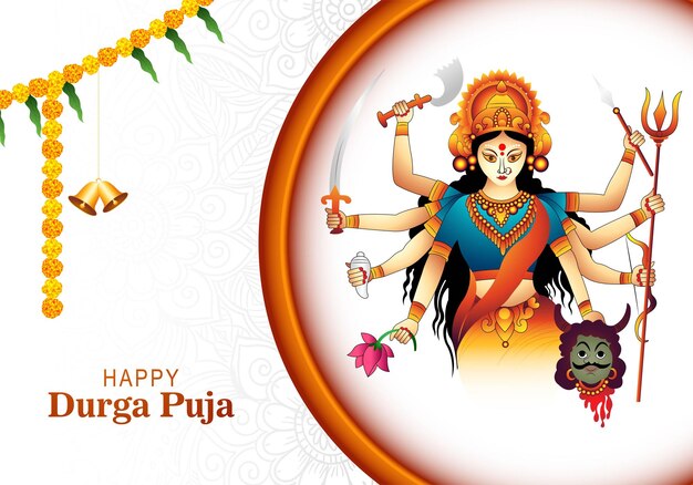 Ilustração de fundo de cartão de celebração deusa feliz durga puja subh navratri