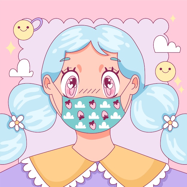 Ilustração de garota kawaii desenhada de mão