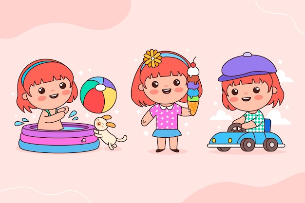 Ilustração de garota kawaii desenhada de mão