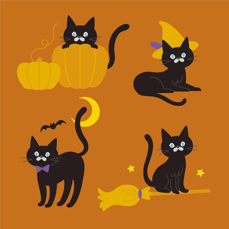 Vetor grátis ilustração de gato liso do dia das bruxas