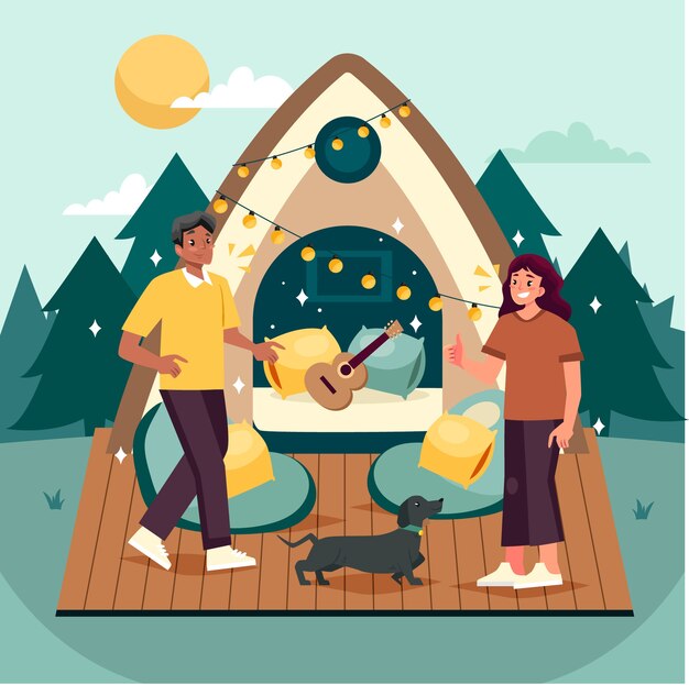 Ilustração de glamping de design plano desenhado à mão